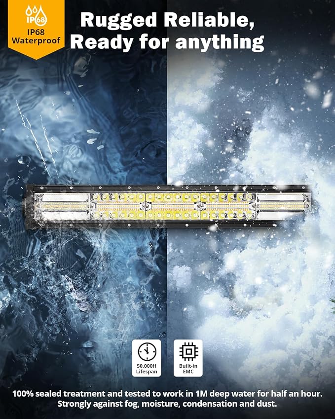 Auxbeam 6 Modes Amber White Series 22-Inch LED Light Bar for ATV UTV Jeep | Dual color LED bar, Off-road strobe light, Spot flood combo, Flashing warning signal, multi-function, offroad lighting