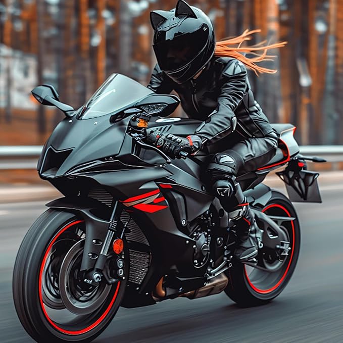 Bluetooth Motorcycle Cat Ear Helmets ,Men Women Moped Scooter Dirtbike ATV Full Face Motorbike Adult Helmet DOT Approved, Built-in Dual Speaker with Microphone