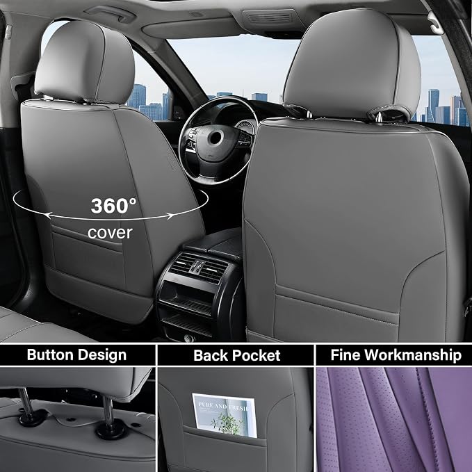 Coverado Seat Covers for Cars, Front Seat Covers, Luxury Leather Seat Covers, Car Seat Protector Waterproof, Premium Automotive Seat Cover, Universal Car Seat Cushions Fit for Most Cars (Gray&Purple)
