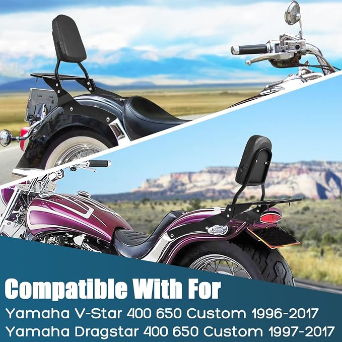 Passenger Backrest Sissy Bar with Luggage Rack Compatible with for 1996-2017 Yamaha Vstar 650 400 Custom 1997-2017 Dragstar 650 400 Custom Motorcycle Detachable Rear Sissy Bar Backrest