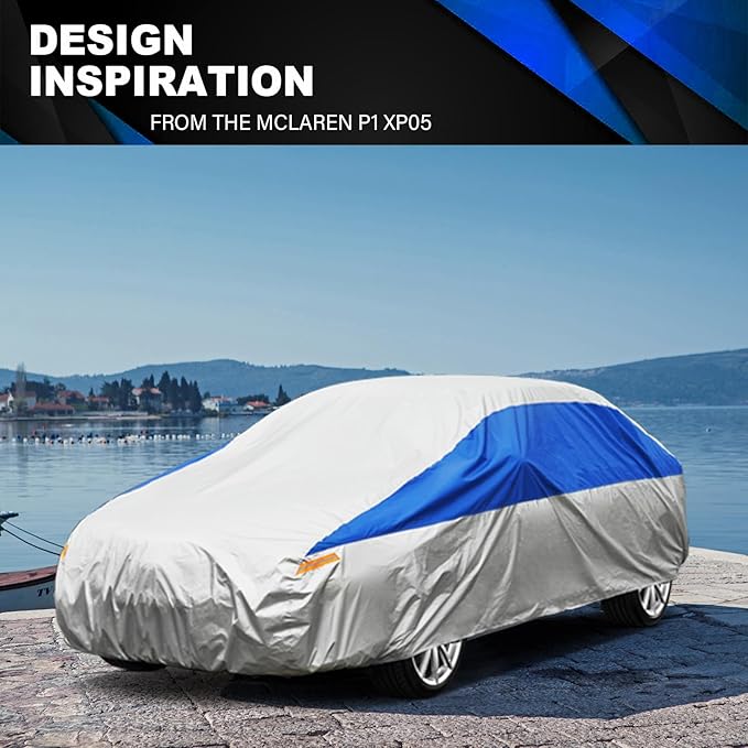 GUNHYI Car Cover Waterproof All Weather for Automobiles, Outdoor Full Car Cover Snowproof Windproof UV Protection, Universal Fit for Sedan. (Fit Sedan Length 194-208 inch, Silver)