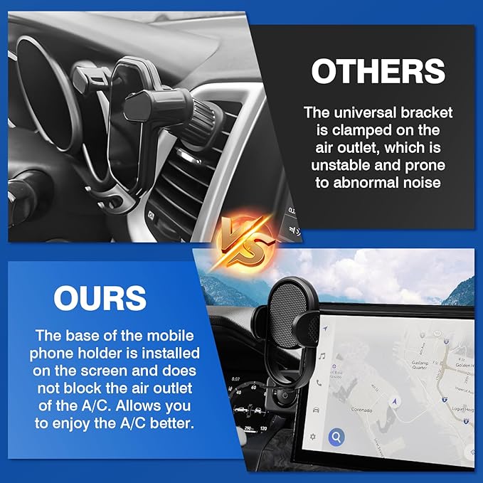 Autorder Car Phone Holder for 2024-2025 2026 Toyota Tacoma/2025-2026 4Runner Accessories Phone 360° Rotation Mount Cell Phone Stand Hands-Free Shockproof Not Block Air Outlet(Only fit 14'' Screen)