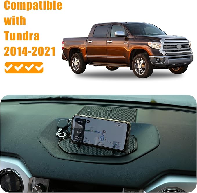 Black ABS Car Center Console Dash Table Storage Tray Fit for Toyota Tundra 2014-2021 Instrument Organizer Phone Holder Cradle Accessories (Without Mobile Phone Holder)
