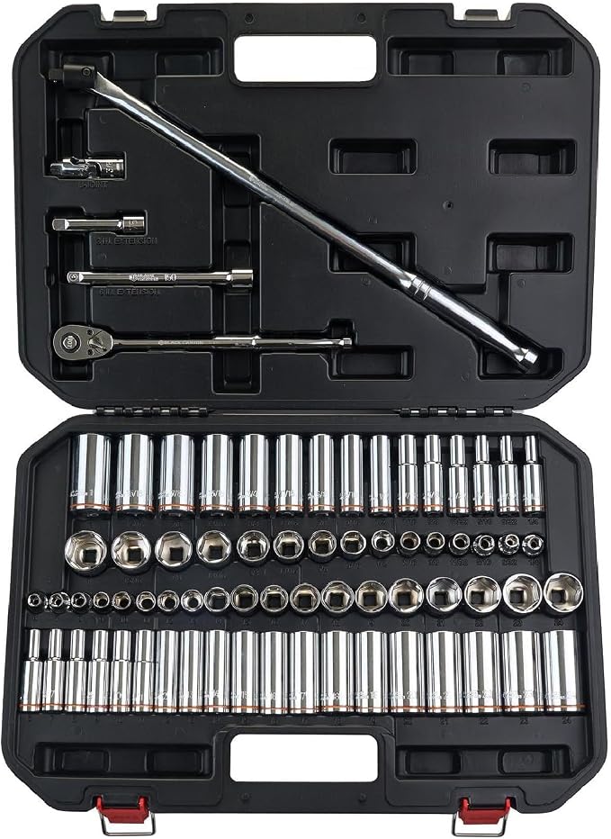BLACK CANYON 73-Piece 3/8 Deep Socket Set, 6-Point Metric/SAE, Deep & Standard Sockets with 90-Tooth Ratchet, Breaker Bar & Heavy-Duty Case – Professional Grade for Demanding Applications