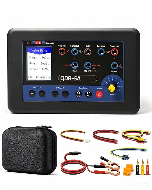 QDB-5A Ignition Coil Tester Tool Kit, Adjustable PWM Signal Generator | with Carrying Case, 7 Working Modes, 7 Languages, 2.4-Inch Color Display, for Valves/Fuel Injectors/Ignition Coils/Motors