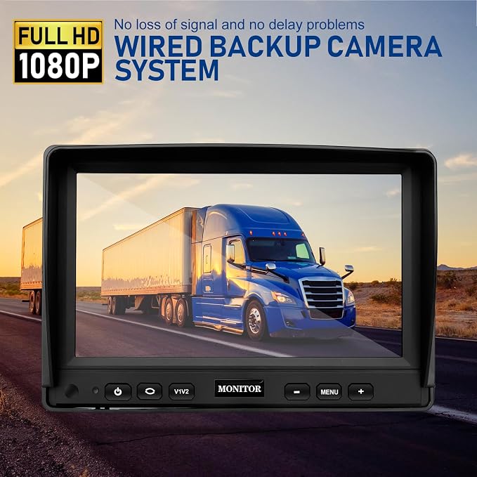 RV Backup Camera System 7” AHD 1080P Reverse Monitor+2 Side/Rear View Cameras 170° IR Night Vision Waterproof IP69K DIY Guidelines,Dual Backup Camera for Truck RV Trailer Tractor Skid Steer Vehicles.