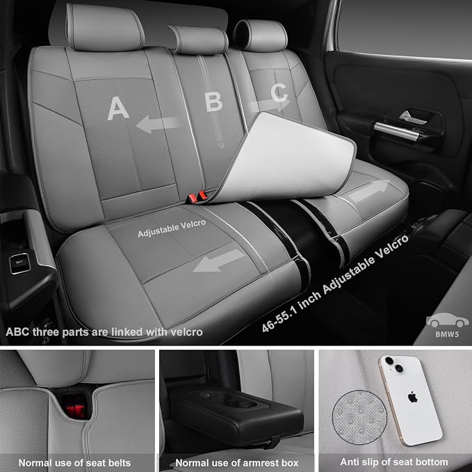CAR PASS Nappa Leather Seat Covers, Breathable Waterproof Car Seat Covers Full Set, Luxury Leather Front and Back Seats Full Coverage, Universal Fit SUV Pick-up Truck Sedan Automotive(Gray)