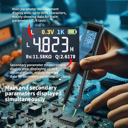 10KHz LCR Meter Tweezer Digital Smart SMD Tester Mini ESR Meter, Capacitance Inductance Continuity Resistor Voltage Diode Tester 9999 Count Electronic Component Analyze Portable Tools
