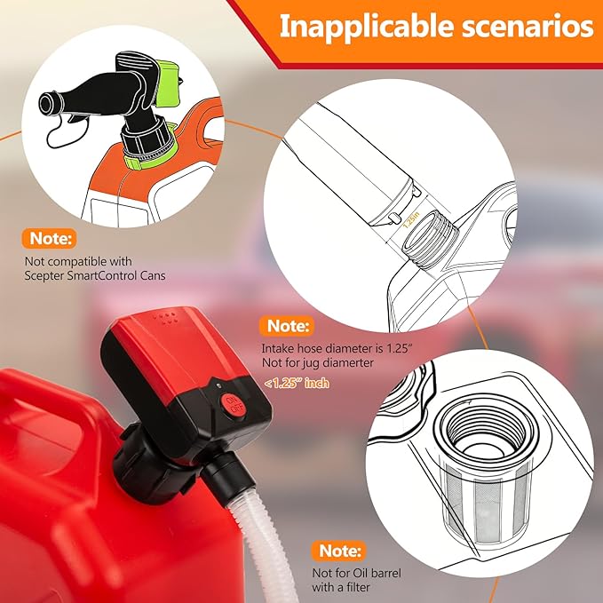 Automatic Portable Fuel Transfer Pump with Auto-Stop, 3.8 Gallon per minute, Extra Long Hose, Battery Powered and USB Type-c, 4 Can Adapters, Leak protection, Gas Can Pump for Oil, Diesel and Gasoline