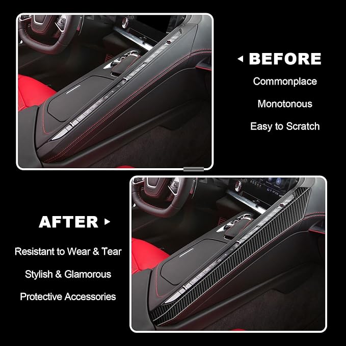 Real Carbon Fiber Center Console Panel Trim Compatible with Corvette C8 2020-2026, Interior Decor Sticker Accessories