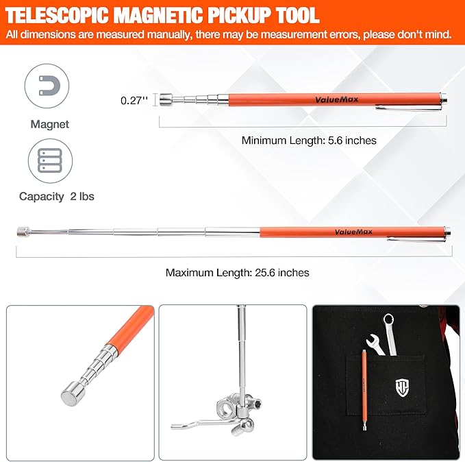 ValueMax 10-Piece Precision Hook and Pick Set with Scraper, Magnetic Telescoping Pick Tool, Removal Puller Hooks for Automotive and Electronic Tools, Car Auto Hoses, Oil Seal/O-Rings, Gaskets