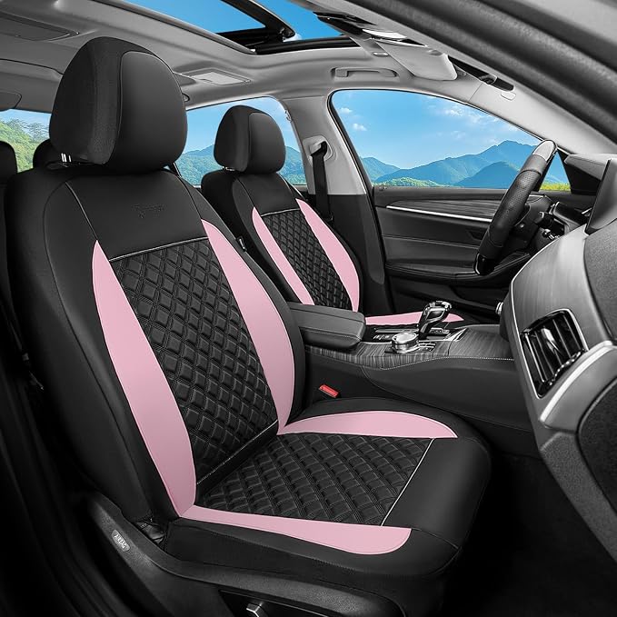 FLORICH Seat Covers, Atomutive Seat Covers Full Sets, Waterproof Seat Cover for Cars, Luxury Leather Universal Seat Cover Accessories Fit for Most Cars SUV Truck Sedans(Pink)