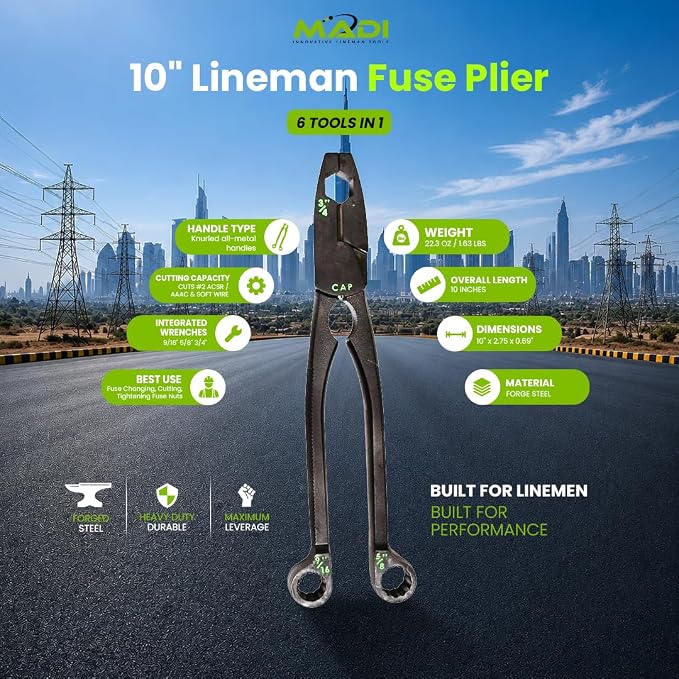 MADI 10” Lineman Fuse Plier, Green