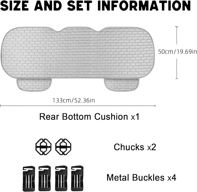 Gray Back Seat Cover, Car Back Seat Cover for Cars Truck SUV, Rear Seat Covers with Storage Pocket, Linen Bottom Backseat Cover for Most Vehicles-Gray,1 Pcs