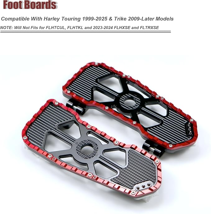 Foot Pedal Floorboard for Harley Touring/Road King/Road Glide/Street Glide/Electra Glide/CVO Tri Glide 1999-2025 & 2009-Later Trike Models (Red black)