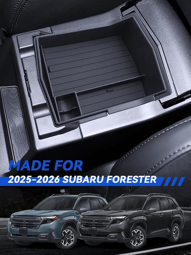 2 Layer Forester Center Console Organizer 2025 2026 Subaru Forester (Premium/Sport/Wilderness/Limited/Touring) Accessories Armrest Tray Middle Storage Box Insert Container Durable ABS Plastic