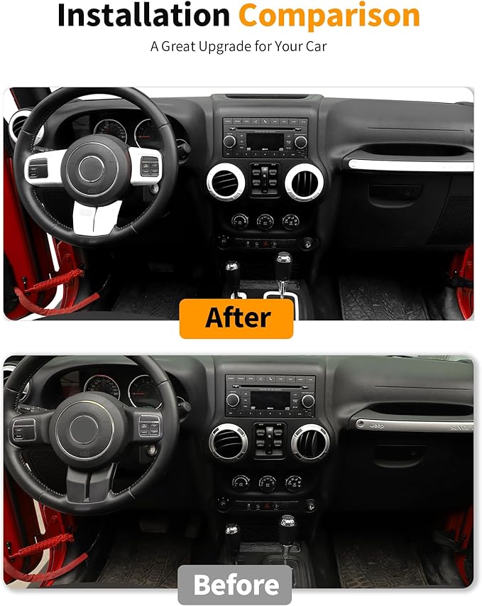 Hoolcar Steering Wheel Cover Gear Shift Panel Trim Cover Water Cup Holder Cover Kit Interior Accessories Kit Fit for Jeep Wrangler JK JKU 2011-2018, 4-Door, White