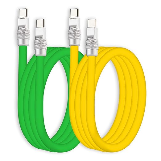 chubbycable Couple Chubby 2 Pack 240W USB C Cable Extra Thick Silicone Fast Charging Cable Compatible with iPhone 17-15 Series iPad Galaxy Series, Green+Yellow, Type-C to Type-C, 6.6FT