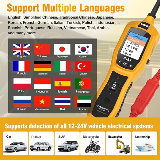 Flutree P185 9-30V Power Circuit Probe Tester | 40FT Cable, Injector Test & Clean, Battery, Relay & Fuse Tester, Breaker Finder, Wire Tracer, 12/24V Cars Trucks Trailers