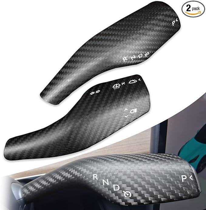 Carbar Steering Lever Cover for Tesla Model 3 Y Dry Carbon Fiber Column Gear Shift Cover Column Shift Paddle Tesla Model Y Model 3 Accessories (2Pcs Matte Carbon Fiber)
