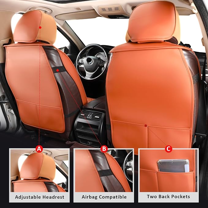 MIROZO Seat Covers Full Set,Leather Seat Covers Waterproof Seat Cover Automotive Seat Covers Car Seat Protector Vehicle Cushion Cover Universal Fits for Sedan, Truck and SUV (Full Set, Brown)