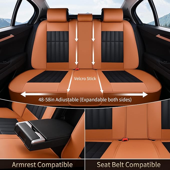 FLORICH Leather Seat Cover, Car Seat Covers Full Set, Waterproof Car Seat Protectors 5 Seats, Front and Rear Seat Covers for Cars, Automotive Seat Protector Fit for Most Cars SUV Trucks - BrownBlack