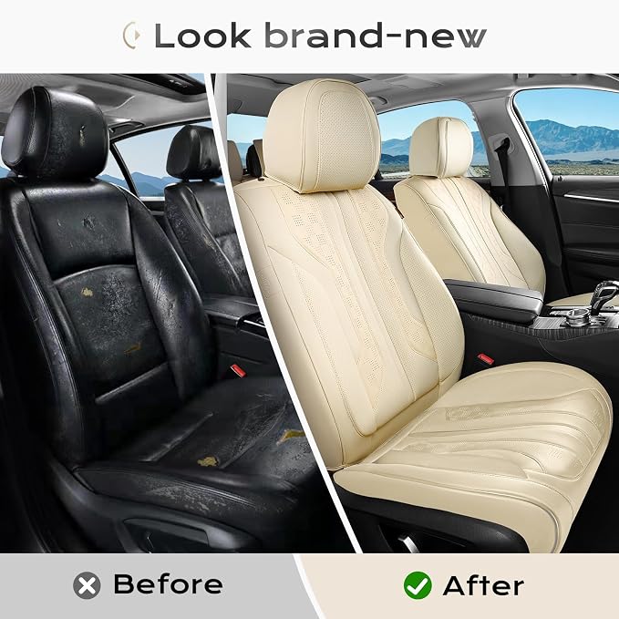 Coverado Car Seat Covers Full Set, Seat Covers for Cars, Front Seat Covers and Back Seat Cover Waterproof Leather Automotive Seat Cover, Universal Car Interior Protectors Cushion for Most Cars