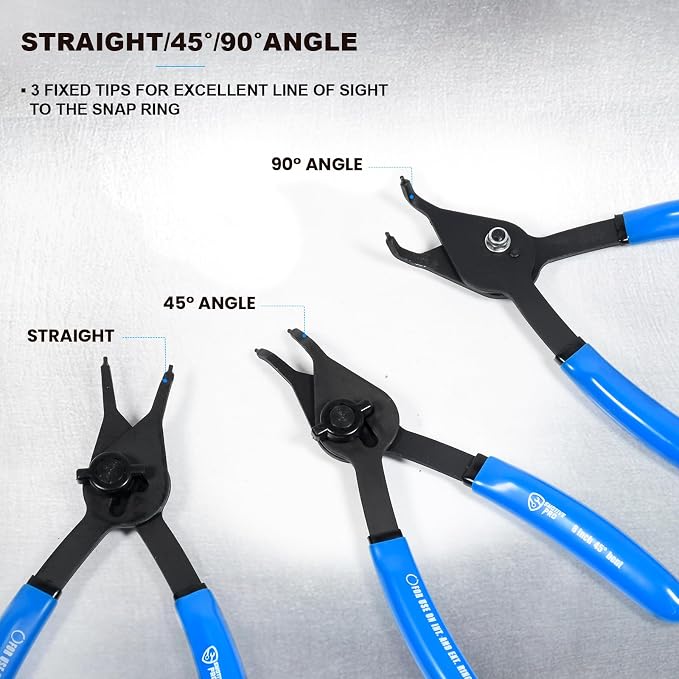 SMOTIVEPRO 12 Piece Versatile Retaining Snap Ring Pliers set,Heavy Duty Fixed Tip Combination Internal/External Snap-ring Pliers for 0.038in 0.047in 0.070in 0.090in