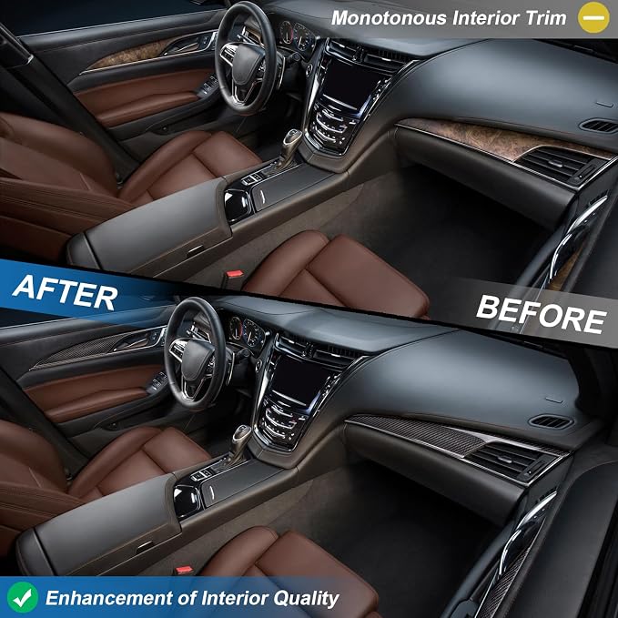 Real Carbon Fiber Dashboard Panel Trim Inner Door Panel Trim Compatible with Cadillac CTS 2014-2019, Interior Decor Sticker Accessories