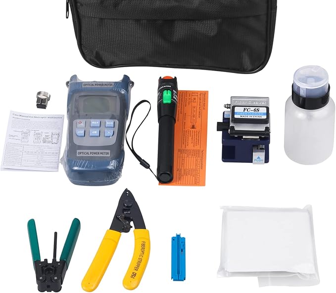 Fiber Termination Kit, 30Km Visual Fault Locator, Fiber Light Meter G710A, Fiber Cleaver F-6S, FTTH Fiber Optic Tool Kit for CATV Engineering