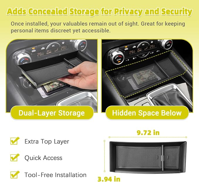 Dashboard Organizer & Front Console Divider & Armrest Storage Box Compatible with 2022 2023 2024 2025 Mazda CX-5 Accessories, Center Console Compartment Behind Screen Storage Tray Open Pocket Cover