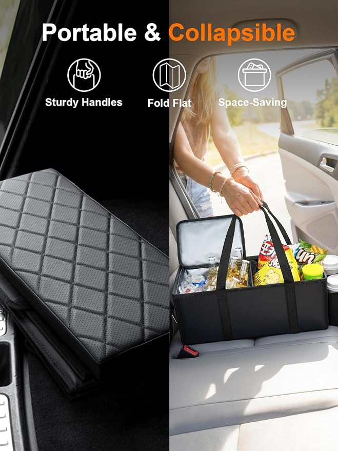 Car Seat Organizer Compatible with 2019-2026 Kia Telluride/Subaru Ascent 7 Seater, Car Seat Aisle Storage Box with 9.5L Leakproof Cooler Bag, Foldable Backseat Console Bin for Family Travel