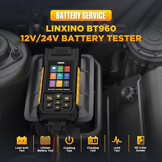 BT960 Car Battery Tester for Lead-Acid & Lithium Batteries with Printer,30-2000 CCA Automotive Battery Load Tester Health Cranking Charging System Leakage Test for Motorcycle, Car, Truck, RV, Boat