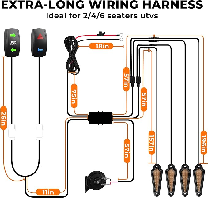 YUDE UTV ATV SXS Turn Signal Kit with 110dB Horn, 4PCS Amber LED Blinker Lights with Rocker Switch, Pre-Wired Plug and Play Street Legal Kit for Polaris Can-Am Kawasaki CFMOTO Yamaha 12V Golf Cart