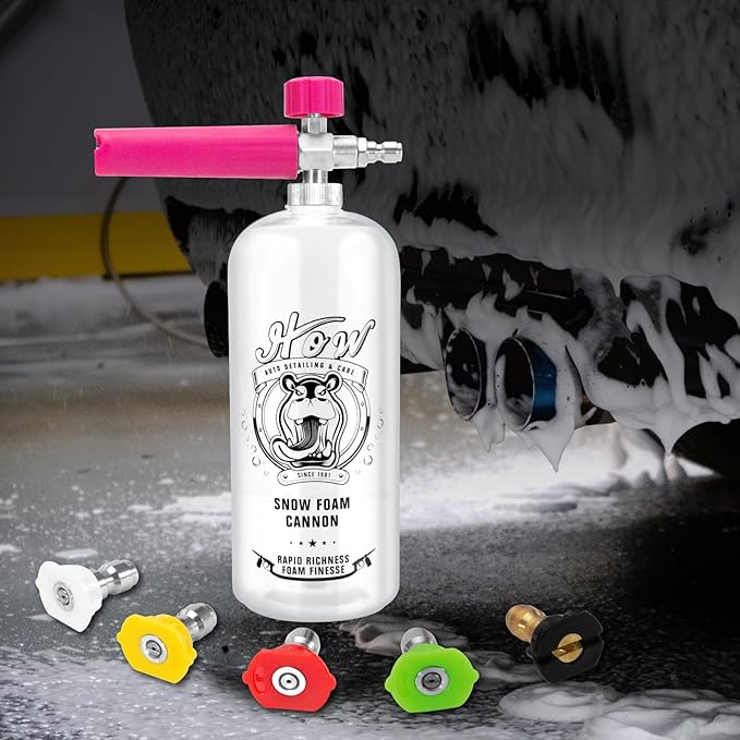 H.O.W Detailing 1L Snow Foam Cannon, Car Foam Sprayer for Pressure Washer with 5 Nozzle Tips, 1/4'' Quick Connector & Adjustable Spray Nozzle