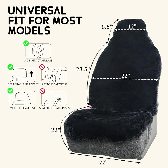 Aegis Cover Sheepskin Car Seat Cover Genuine Australian Merino Wool Front Seat Cover Luxury Dense Pelt Universal Fit for Most SUVs, Trucks, Bucket-Style, 54 X 22 Inches (CS-Charcoal)