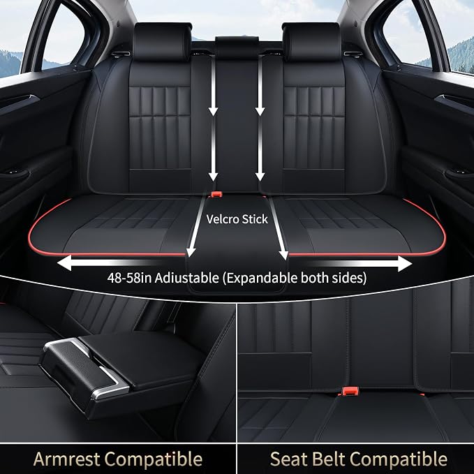 FLORICH Leather Seat Cover, Car Seat Covers Full Set, Waterproof Car Seat Protectors 5 Seats, Front and Rear Seat Covers for Cars, Automotive Seat Protector Fit for Most Cars Trucks - BlackRedLine