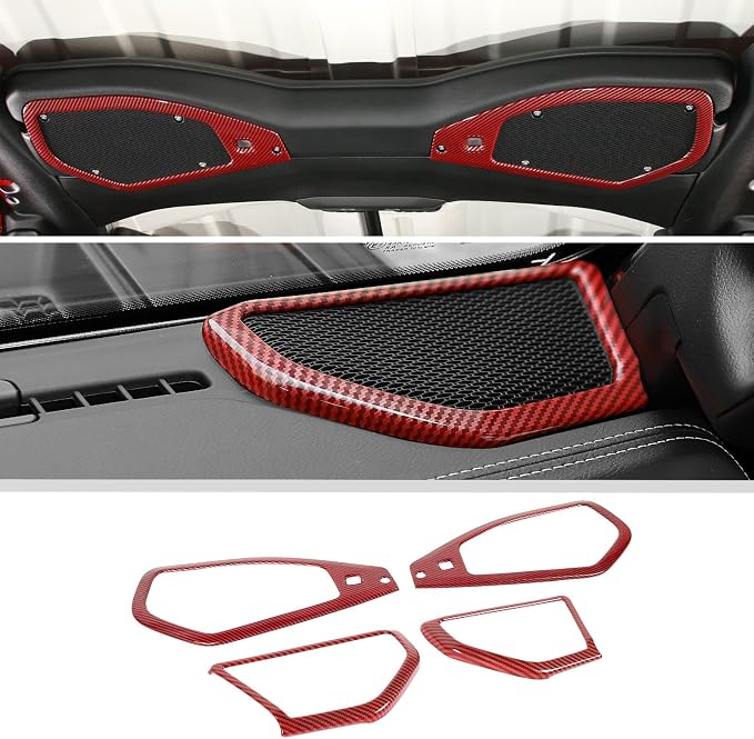 JWWY for Jeep JL Speaker Audio Trim Top & A Pillar Cover Trim for 2024-2025 Jeep Wrangler JL JLU & Gladiator JT Accessories ABS 4PCS Red Carbon Fiber