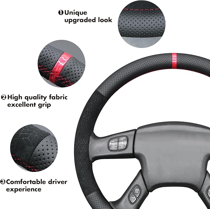MEWANT Steering Wheel Cover for Chevy Silverado 1500/2500/3500 2003-2006 / Silverado 1500 2500HD 3500 Classic 2007 / Trailblazer 2002-2009 Hand-Stitched Steering Wheel Wrap