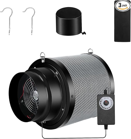 MELONFARM 6 inch Air Carbon Filter Smelliness Control with Australia Virgin Charcoal, Built-in 14cm Fan Low Nois and Speed Controller, Smelliness Scrubber for Inline Duct Fan, Grow Tent 6" x 13.4"