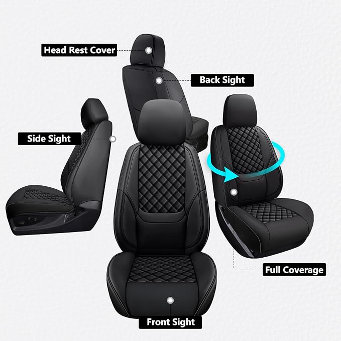 F150 Seat Covers 2015-2026 Full Set, Truck Interior Sets with Lumbar Support Custom Fit for Ford F150 2015-2026, F250/F350/F450 2017-2026 Super Duty Crew Cab XLT XL Lariat Platinum, Black