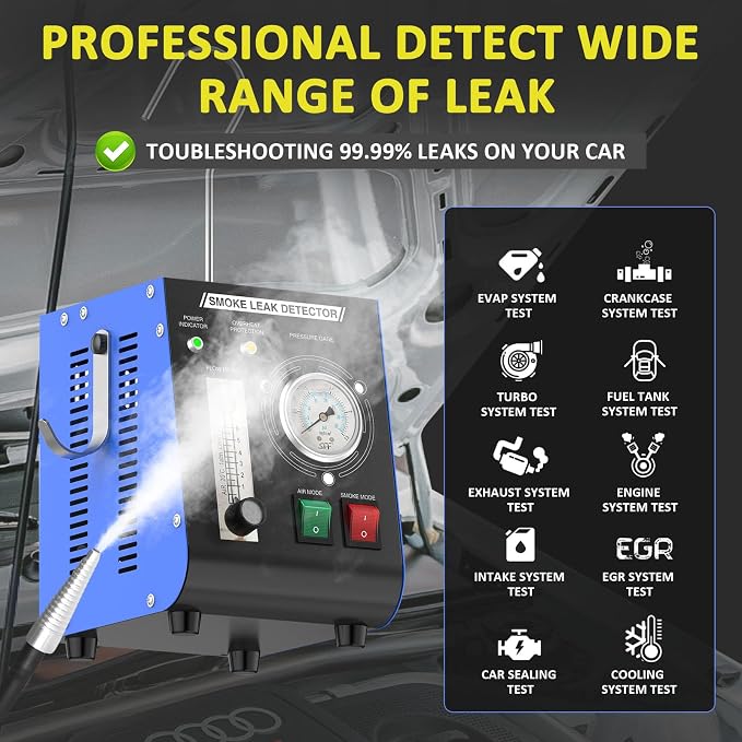 Automotive Smoke Machine, Professional Leak Detector Built-in Air Pump Flow Meter 19PSI Leak Diagnostic Tester Tool Unit Kit 12V EVAP Dual Mode for All Vehicles Pipe Systems, ATV, Boat, Motorcycle