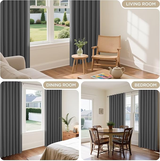 Joydeco 90 Inch Blackout Curtains for Bedroom, Thermal Insulated Black Out Curtains 2 Panels Set, Room Darkening Drapes for Living Room Window Rod Pocket Back Tab (W52 x L90 Inch, Light Grey)