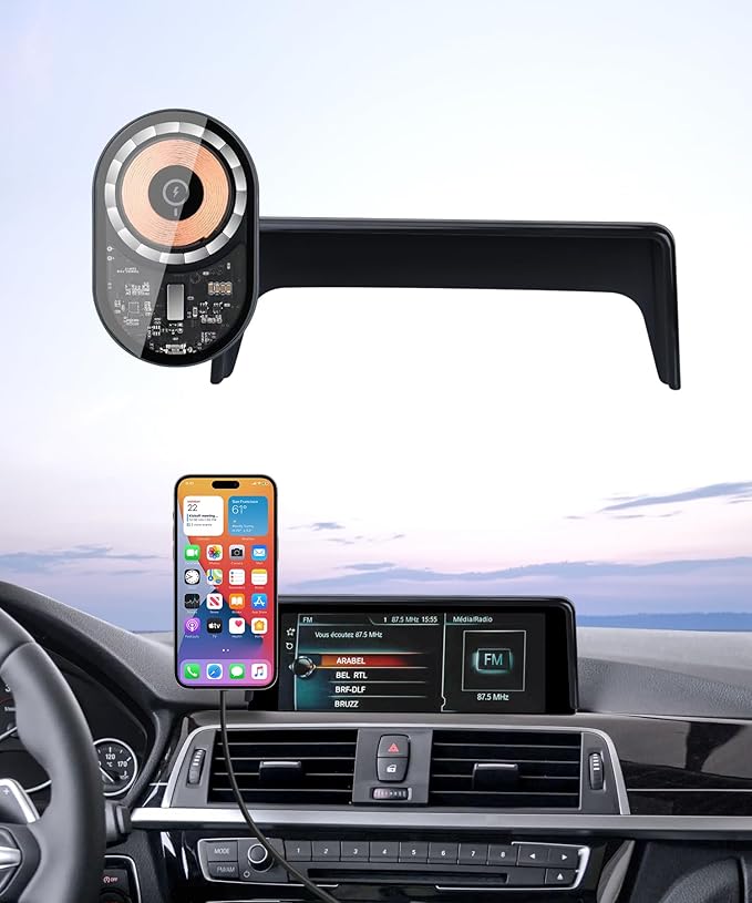 Wireless Charging Car Phone Holder for BMW 3 Series 2012-2018/4 Series 2014-2020/2 Series 2014-2021, 8.8" Screen Fixed Clip, 360° Rotation Car Phone Mount Compatible with MagSafe