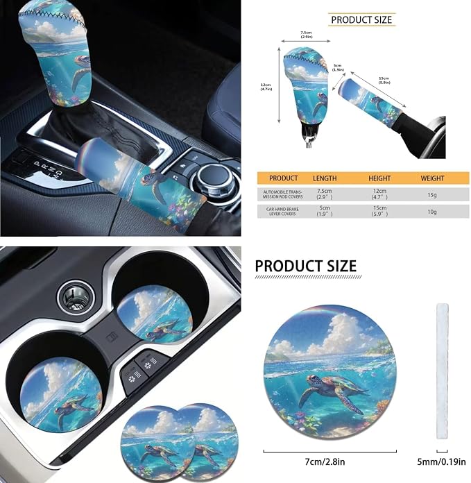 AFPANQZ Blue 3D Turtle Car Seat Covers Full Set of 11 Seat Accessories Protector Hand Brake Gear Shift Knob Cover, Seat Belt Pads, Steering Wheel Cover Universal Fit Car Truck SUV