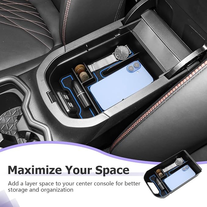 LUWU 2025 RAV 4 Center Console Organizer Compatible with 2019 2020 2021 2022 2023 2024 2025 Toyota RAV 4 Accessories Armrest Console Secondary Storage Box Insert Tray ABS Material Blue