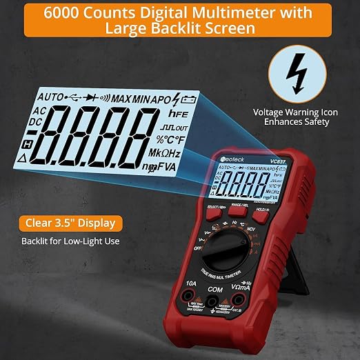 Neoteck 6000 Counts True RMS Digital Multimeter,Auto Range Multimeter with NCV,AC/DC Voltage Current Resistance Capacitance Frequency Temperature Duty Cycle Voltmeter for Home Automotive Electrician