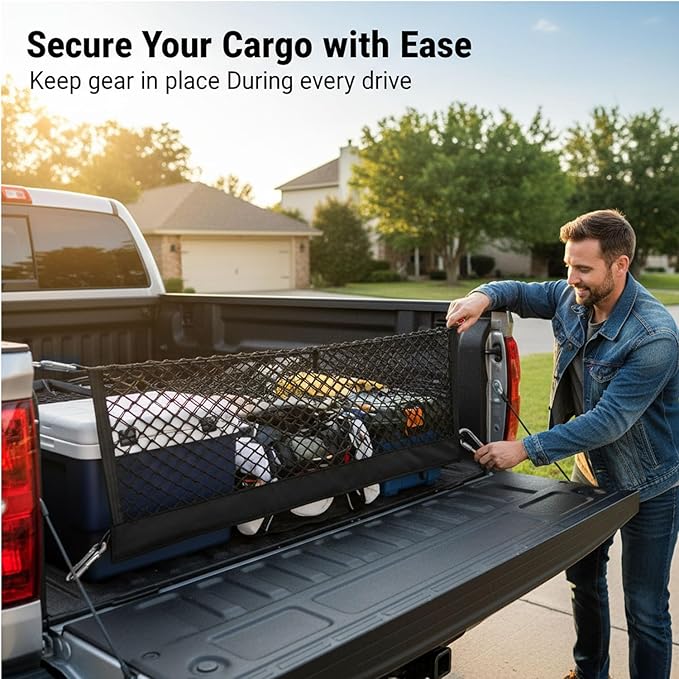 Envelope Style Truck Cargo Net Compatible with Chevy Colorado & GMC Canyon 2023 2024 2025 Accessories, Heavy Duty Carabiners Highly Elastic Truck Bed Mesh Cargo Net