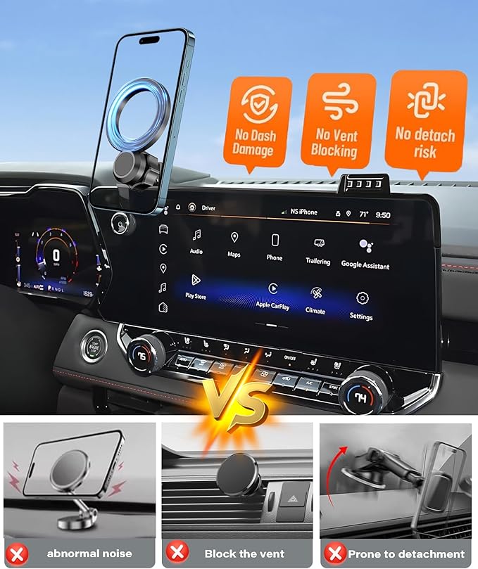 Magnetic Car Phone Mount for 2023 2024 2025 2026 Chevrolet Colorado Accessories,for MagSafe Strong Magnets Cell Phone Holder 11.3-Inch Screen Cradles,with Portable Phone Gripper 360° Rotation