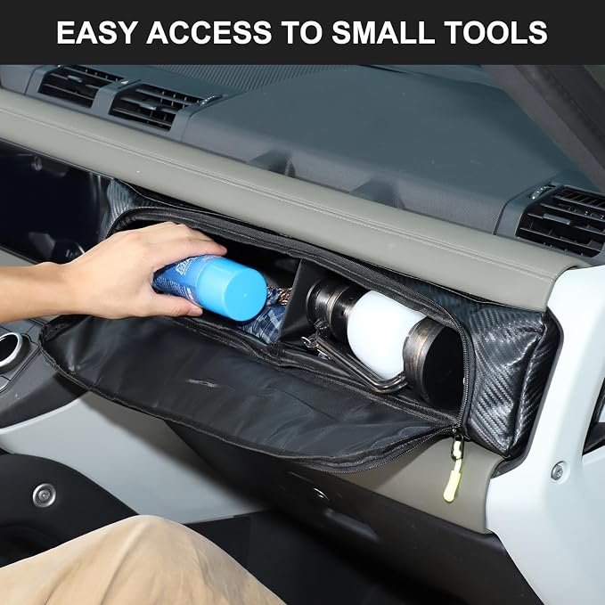 PIUGILH Dashboard Glove Storage Bag Compatible with Land Rover Defender 90 110 130 2020-2026 Accessories, Center Console Front Passenger Dash Board Storage Bag Organizer, 1Pcs (Carbon Fiber Black)